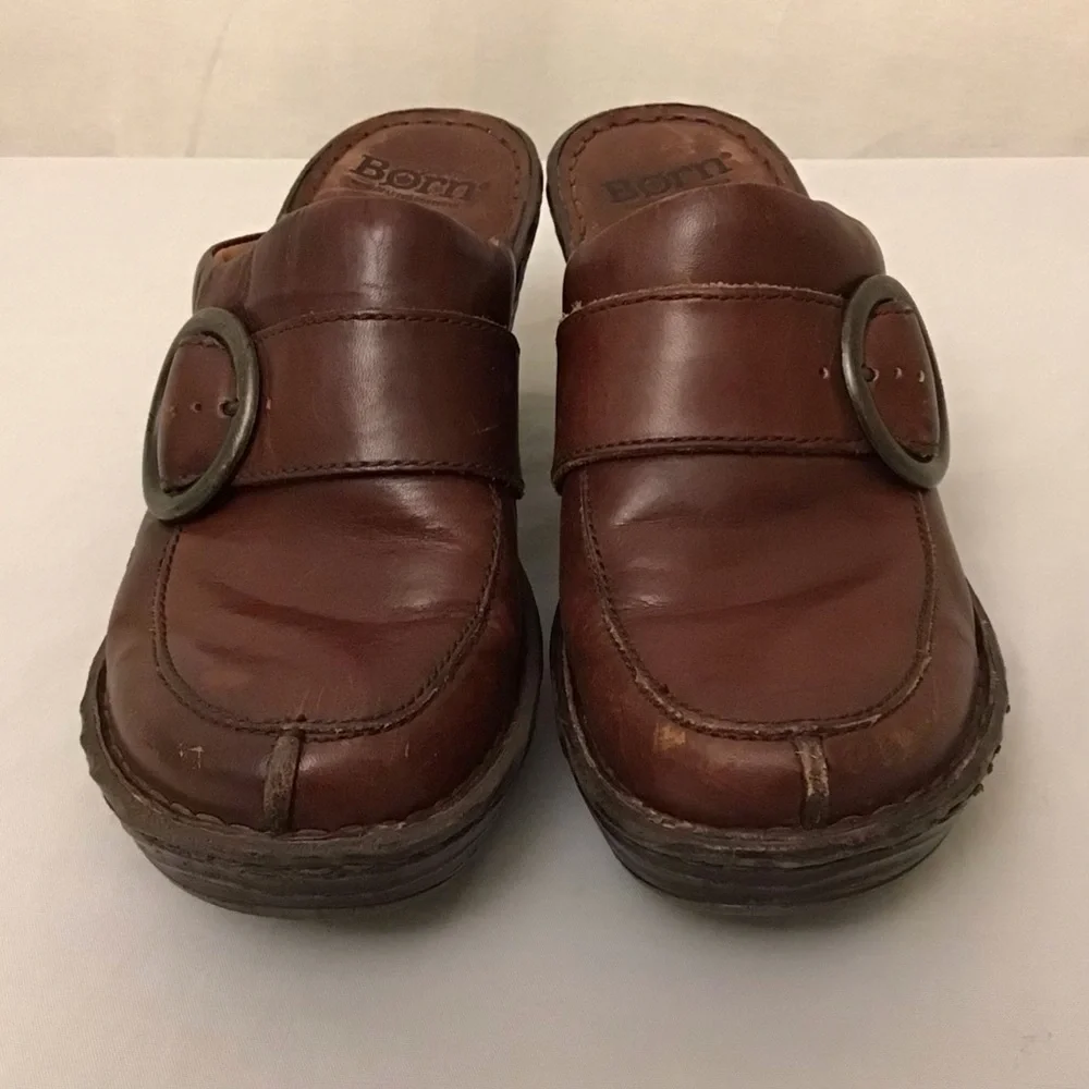 Born 7 Clogs Women’s Comfort Shoes Brown Distressed Leather Boho Platform - Picture 4 of 13